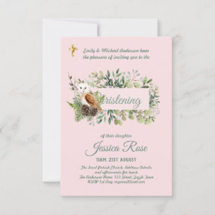 Woodland Owl Girls Christening Invites Baptism