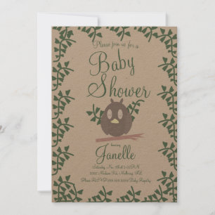 Woodland Owl Greenery Baby Shower Rustic Invitation