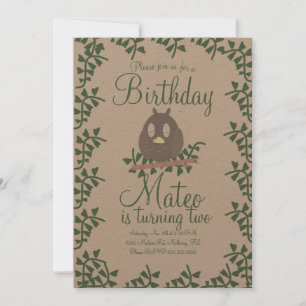 Woodland Owl Greenery Birthday Party Rustic  Invitation