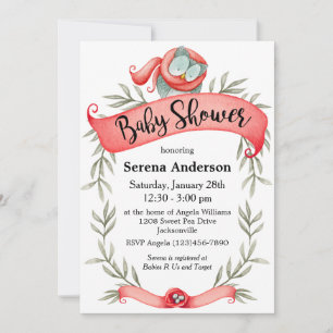 Woodland Owl in Red Scarf Baby Shower Invitation