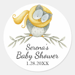 Woodland Owl in Yellow Scarf Baby Shower Classic Round Sticker