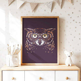 Woodland Owl Nursery Wall Art Poster Print