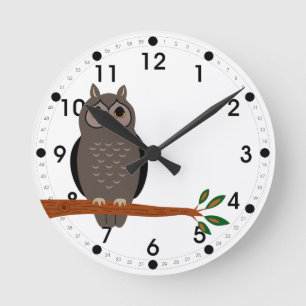 Woodland owl on branch clock Forest Animals