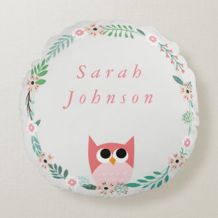 Woodland Owl Round Nursery Pillow