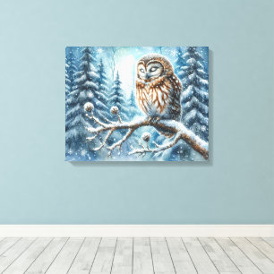 Woodland Owl Serene Winter Forest Wildlife Canvas Print