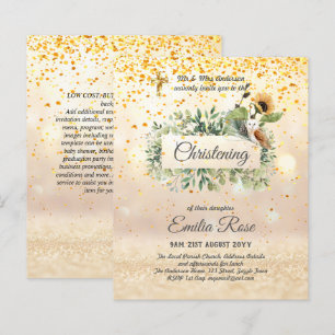 Woodland Owl Sunflower CHRISTENING Baptism Invite