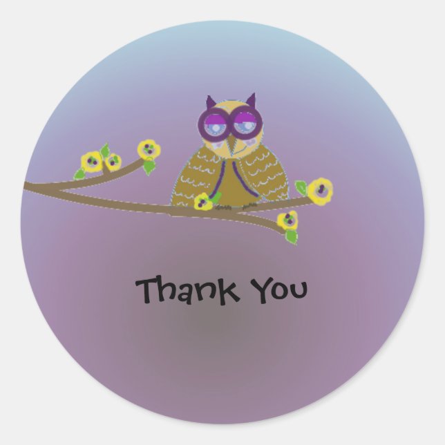 Woodland Owl Thank You Classic Round Sticker (Front)