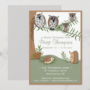 Woodland Owls and Hedgehogs Baby Shower Invitation
