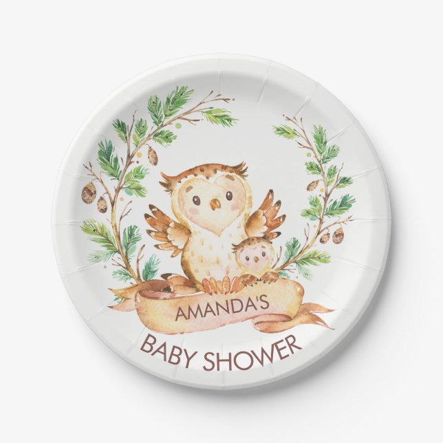 Woodland OWLS Baby Shower 7" Plate (Front)
