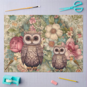 Woodland Owls, Birds & Cottagecore Florals Tissue Paper