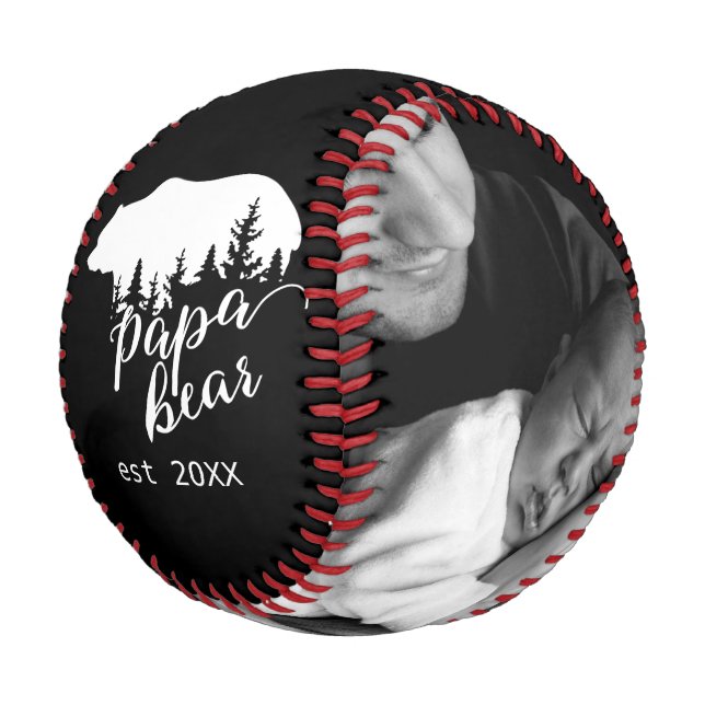 Woodland Papa Bear Illustration Custom 2 Photo Baseball (Angled)