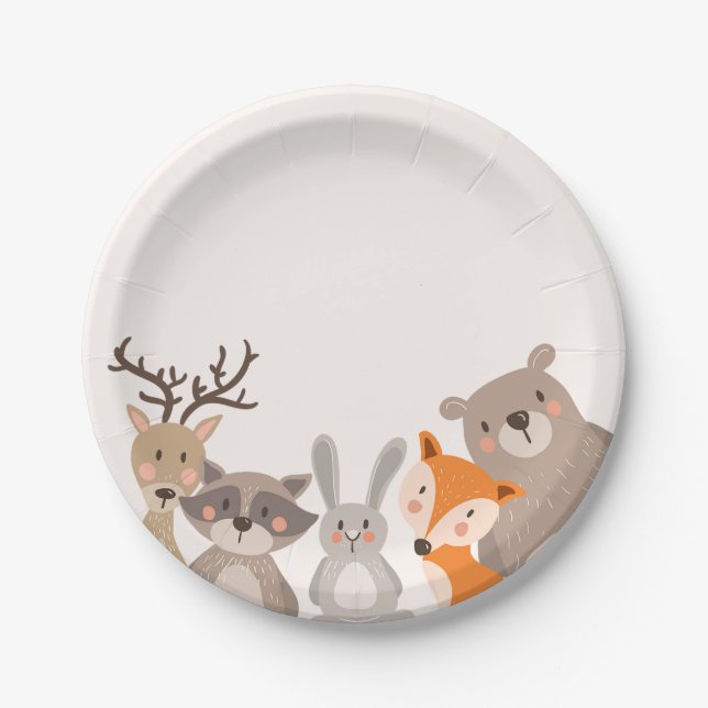 Woodland Paper Plates Baby shower Animals Fox bear (Front)