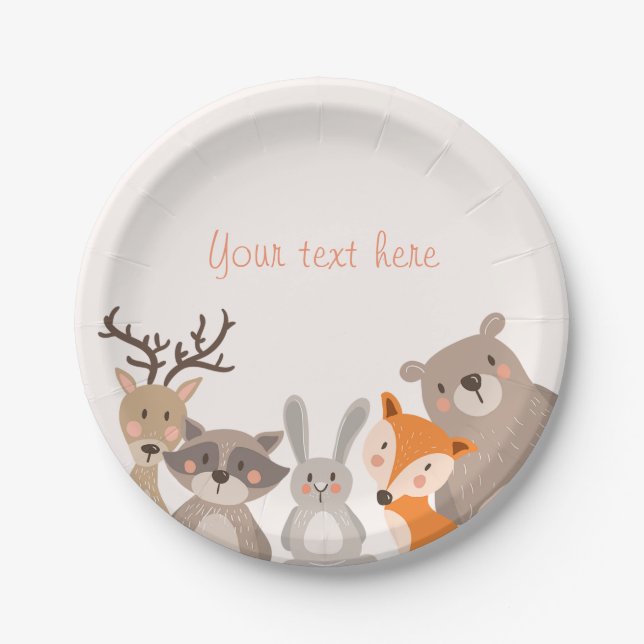 Woodland Paper Plates Baby shower Animals Fox bear (Front)