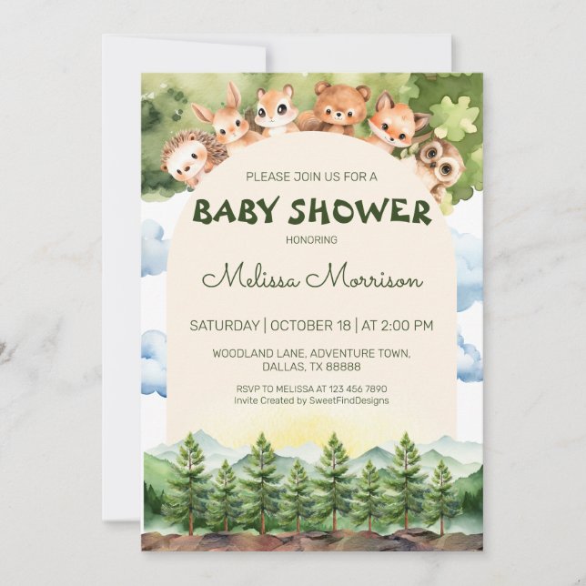 Woodland Paradise Forest Baby Boy Shower Invitation (Front)