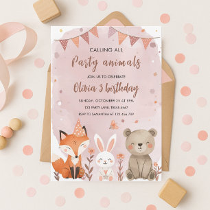Woodland Party Animals Birthday Forest Animal Girl Invitation