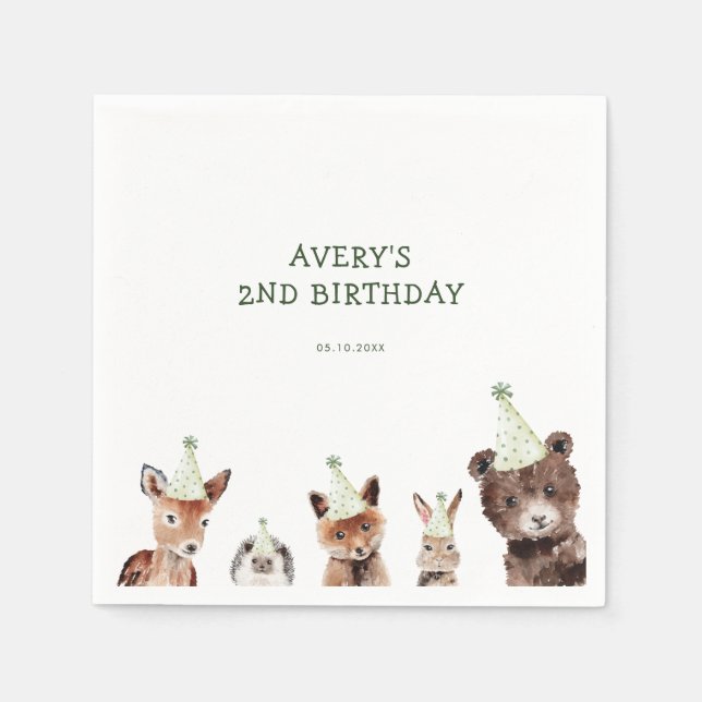 Woodland Party Animals Birthday Napkin (Front)