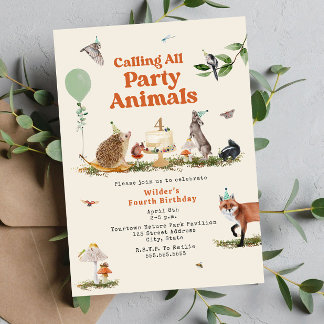 Woodland Party Animals Birthday Party Invitation
