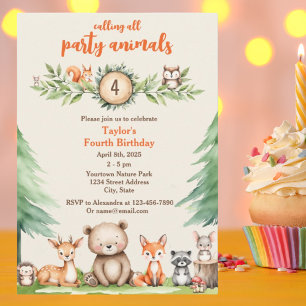 Woodland Party Animals Birthday Party Invitation