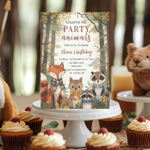 Woodland Party Animals Forest Fox, Raccoon & Bear Invitation