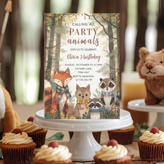 Woodland Party Animals Forest Fox, Racoon & Bear Invitation (Creator Uploaded)