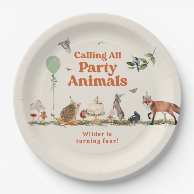 Woodland Party Animals Neutral Birthday Party Paper Plate (Front)