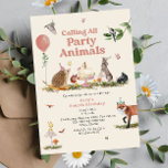 Woodland Party Animals Pink Birthday Party Invitation<br><div class="desc">Party animal birthday theme featuring illustrations of woodland animals including owl,  hedgehog,  squirrel,  rabbit,  skunk,  fox,  and bird wearing party hats.  Cake decorated with flowers at centre.  Personalise the number on the cake.  Also features butterflies,  pink balloon and mushroom illustrations.</div>