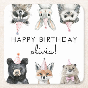 Woodland Party Animals Square Paper Coaster