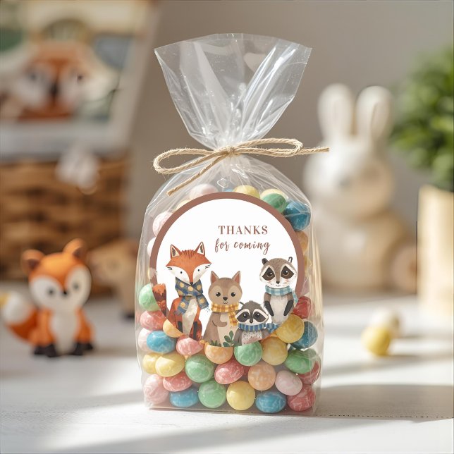 Woodland Party Animals "Thanks for Coming"  Classic Round Sticker (Creator Uploaded)