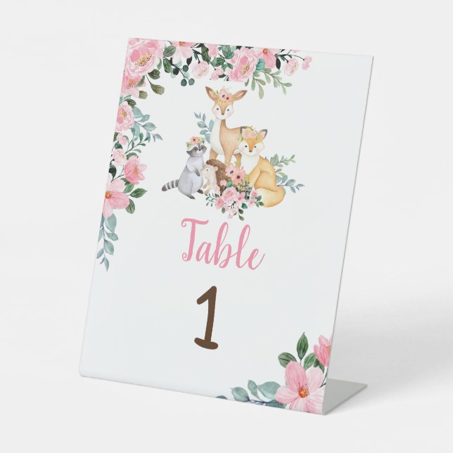 Woodland Party Decorations Baby Shower Table No. Pedestal Sign (Front)