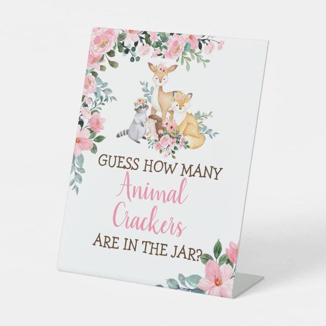 Woodland Party Decorations Girl Baby Shower Game Pedestal Sign (Front)