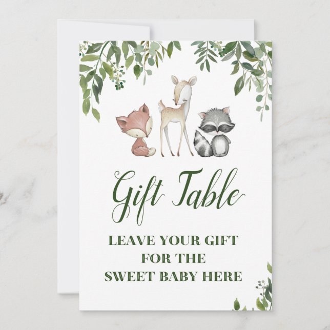 Woodland Party Sign - Gift Table sign 5x7 Invitation (Front)