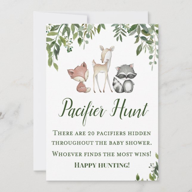 Woodland Party Sign - Pacifier Hunt Game Sign 5x7 Invitation (Front)