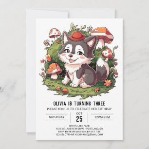 Woodland Pastel Digital Wolf Birthday Invitation
