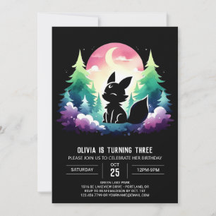 Woodland Pastel Wolf Birthday Invitation