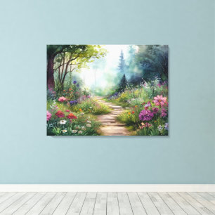 Woodland Path and Wild Flowers Canvas Print