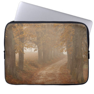 Woodland Path Lined by Autumn Trees Photo Laptop Sleeve