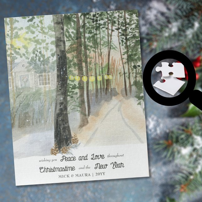 Woodland Path Personalized Watercolor Christmas Jigsaw Puzzle (Creator Uploaded)