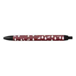 Woodland Pattern: Red Buffalo Plaid Black Ink Pen
