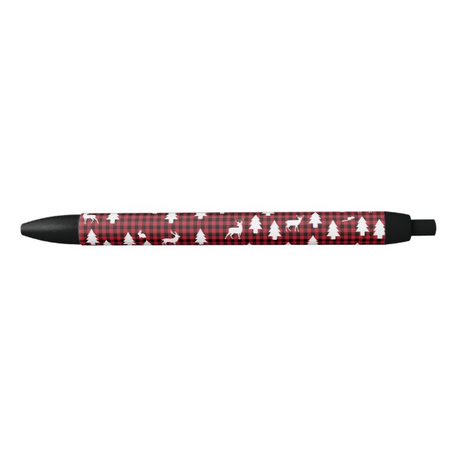 Woodland Pattern: Red Buffalo Plaid Black Ink Pen (Front)