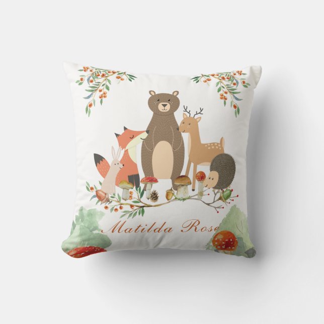 Woodland Personalised Nursery Decor Cushion (Front)