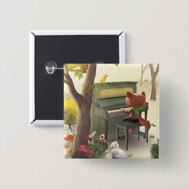 Woodland Pianist 15 Cm Square Badge (Front & Back)
