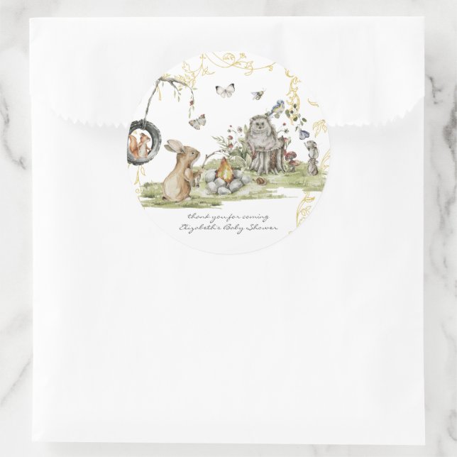 Woodland Picnic | Forest Animals Baby Shower Classic Round Sticker (Bag)