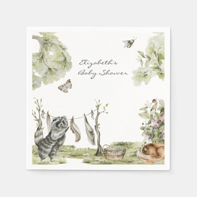 Woodland Picnic | Forest Animals Baby Shower Napkin (Front)