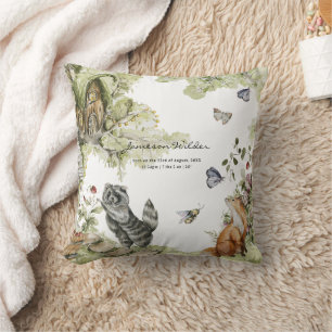 Woodland Picnic Forest Animals Birth Stats Cushion
