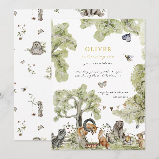 Woodland Picnic | Forest Animals Birthday Party Invitation (Front/Back)