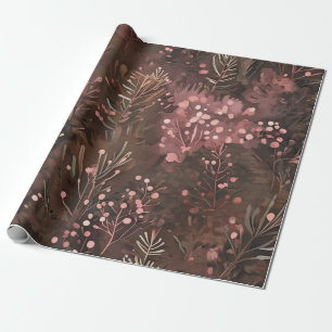Woodland Pine & Berries Earthy Hues Soft Pinks  Wrapping Paper