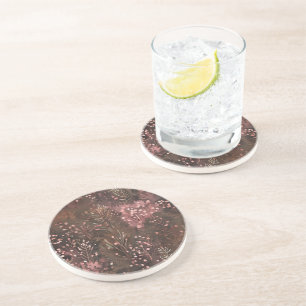 Woodland Pine & Berries Soft Pinks Festive Pattern Coaster