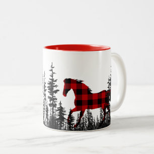 Woodland Pine Forest Buffalo Plaid Wild Horse Two-Tone Coffee Mug