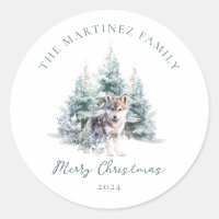 Woodland Pine Forest Wolf Merry Christmas