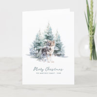 Woodland Pine Forest Wolf Merry Christmas Folded